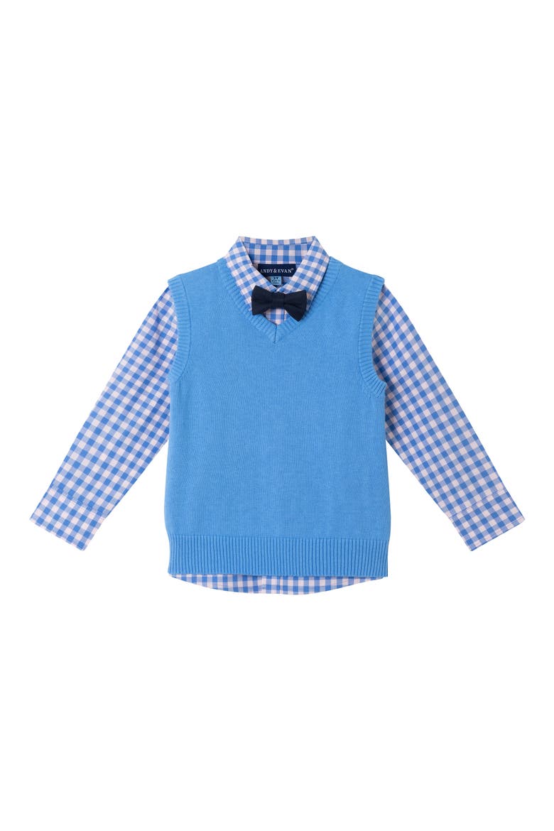 Kids' Vest, Button-Up Shirt, Pants & Bow Tie Set, Alternate, color, MID BLUE