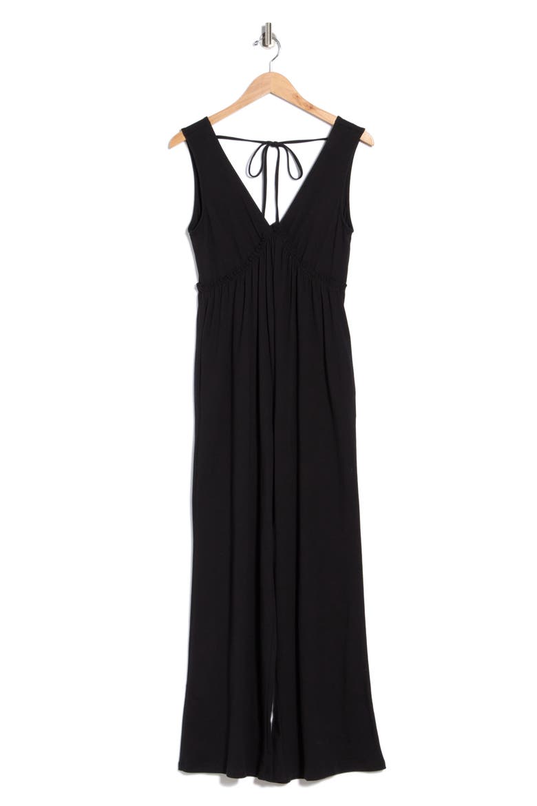 V-Neck Wide Leg Jumpsuit, Alternate, color, BLACK