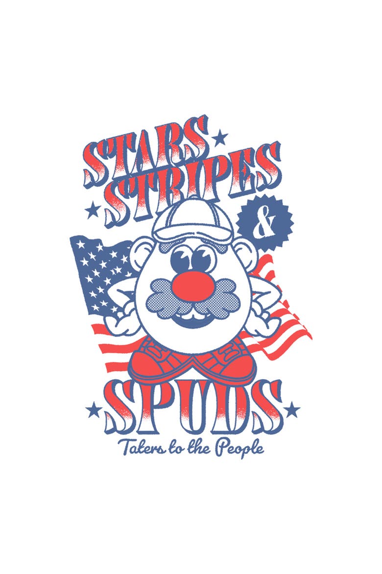 Juniors Mr. Potato Head Stars Stripes and Spuds T Shirt, Alternate, color, White