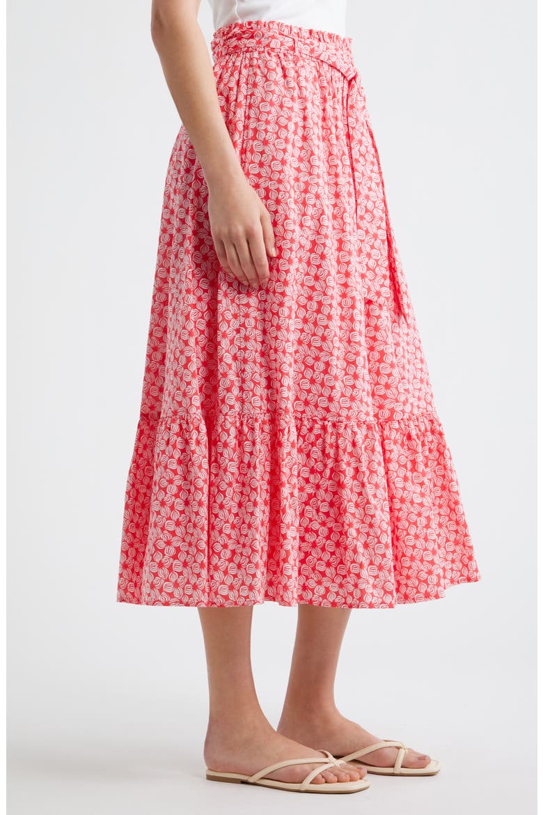 Tie Waist Tiered Midi Skirt, Alternate, color, RED GERANIUM- WHITE SEA GEO