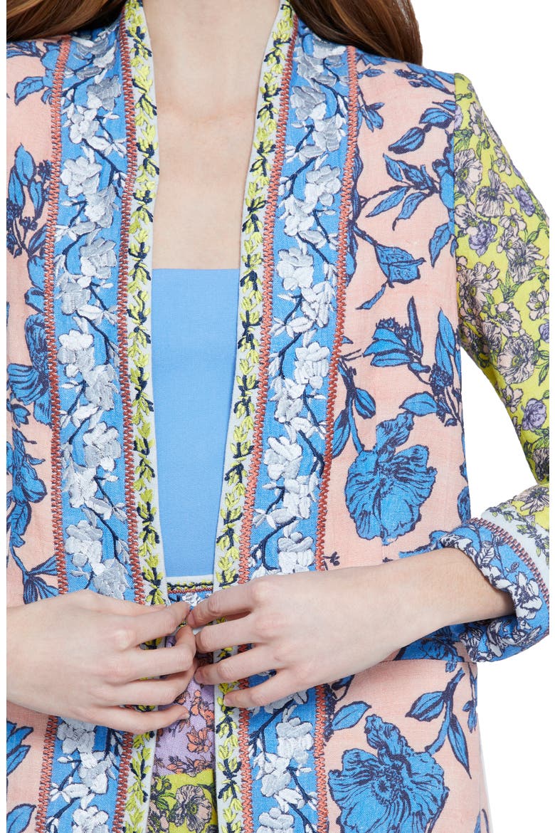 Simpson Embroidered Border Linen Blend Long Blazer, Alternate, color, DITSY BORDER