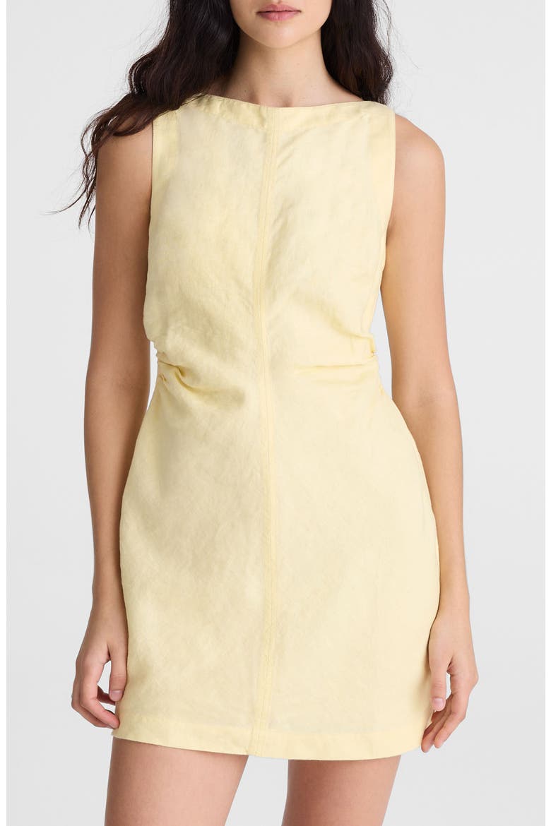 Boat Neck Shirred Linen Minidress, Main, color, CANDLELIGHT