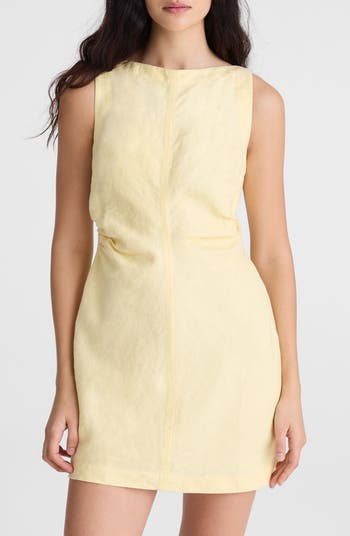Madewell Boat Neck Shirred Linen Minidress | Nordstrom