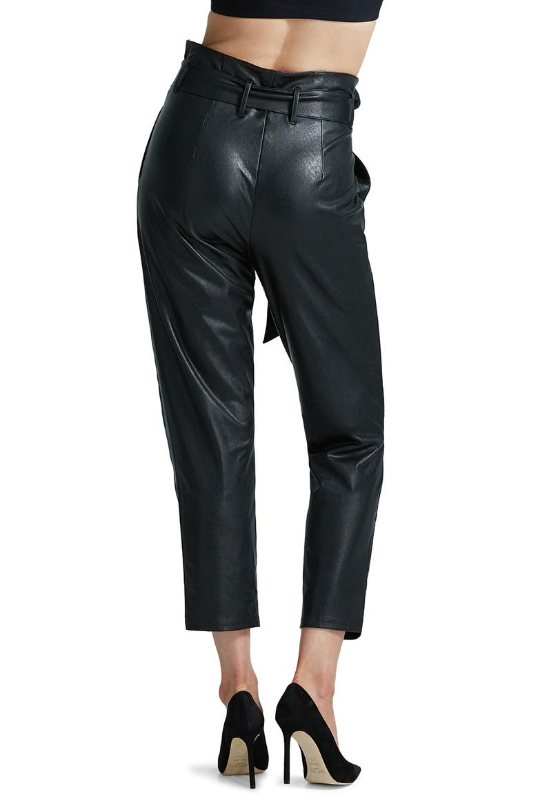 Paperbag Waist Faux Leather Crop Pants, Alternate, color, BLACK