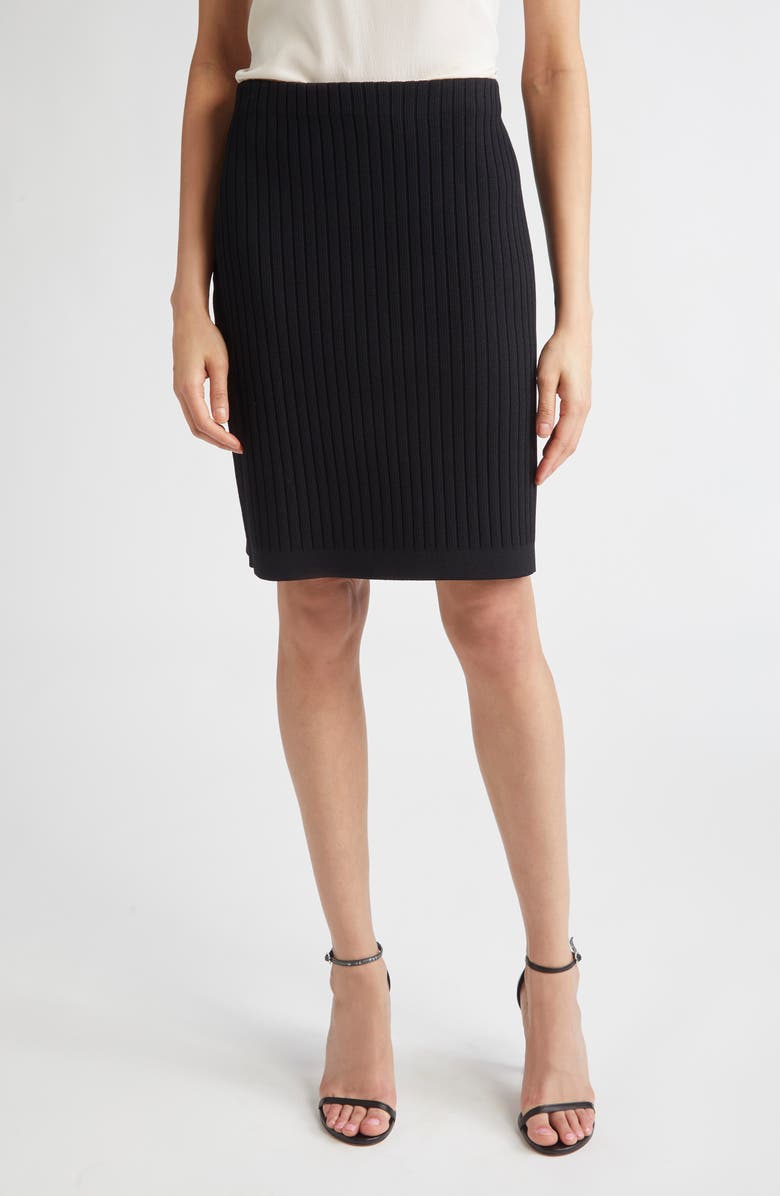 ST. JOHN Belle Rib Knit Pencil Skirt, Main, color, Black