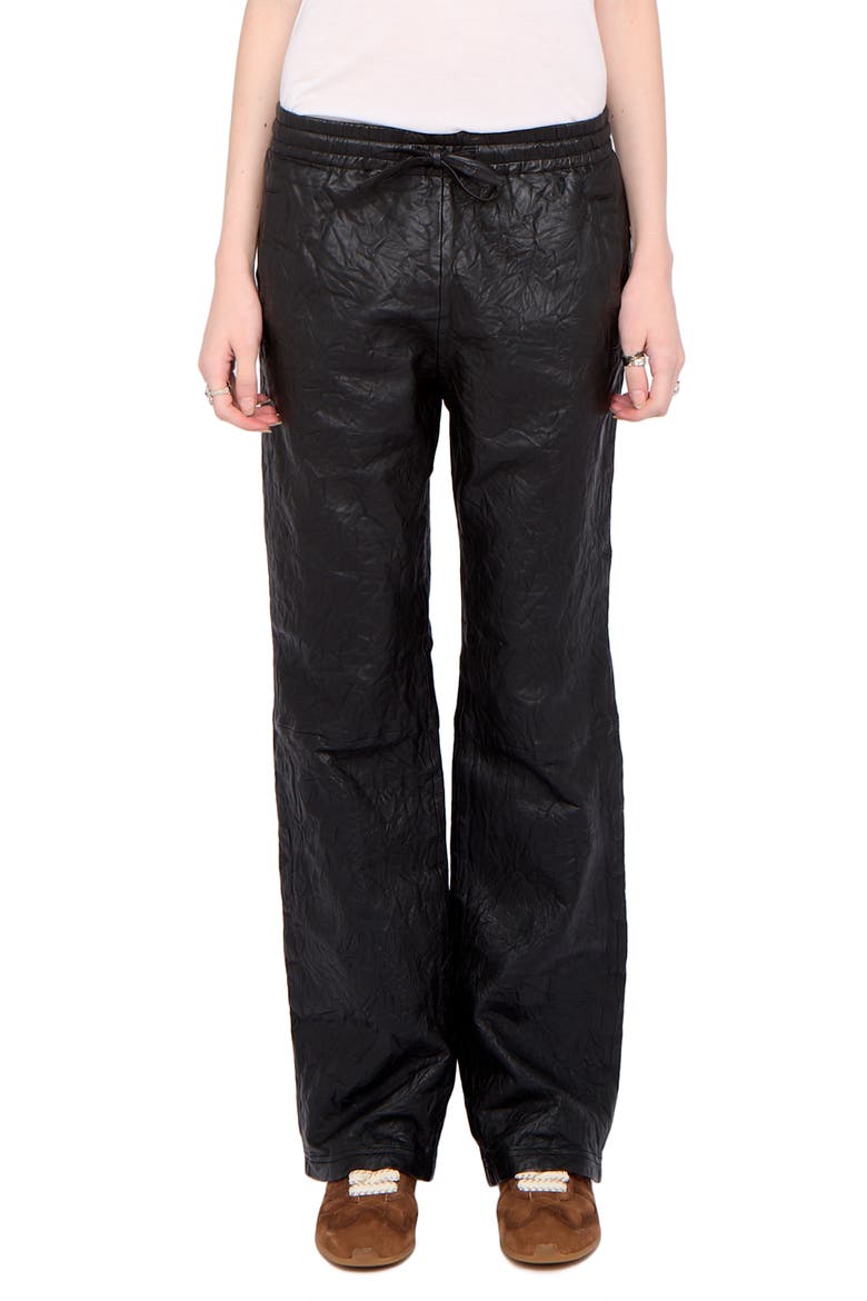 Pocha Crushed Leather Pants, Main, color, BLACK