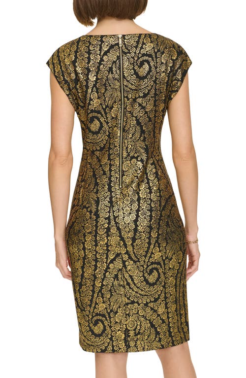 Tommy Hilfiger Floral Foiled Cap Sleeve Sheath Dress In Multi