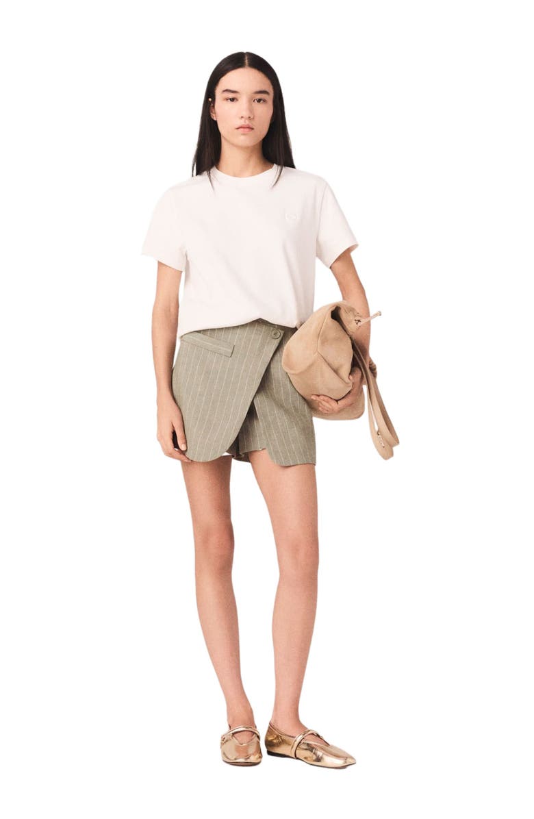 maje Layered linen blend shorts, Main, color, Khaki