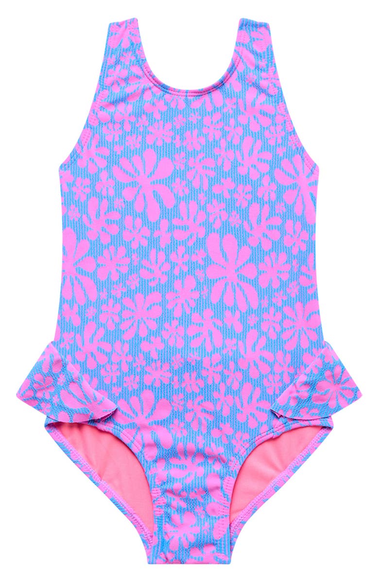 Beach Lingo Kids' Ruffle Textured One-Piece Swimsuit, Main, color, Multi