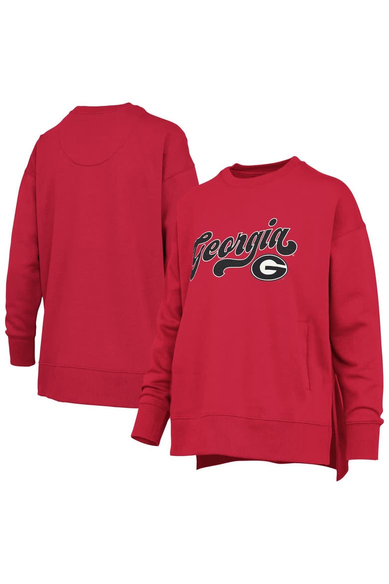 Women's Pressbox Red Georgia Bulldogs Bonanza Chenille Harper Script Sweatshirt, Main, color, Red