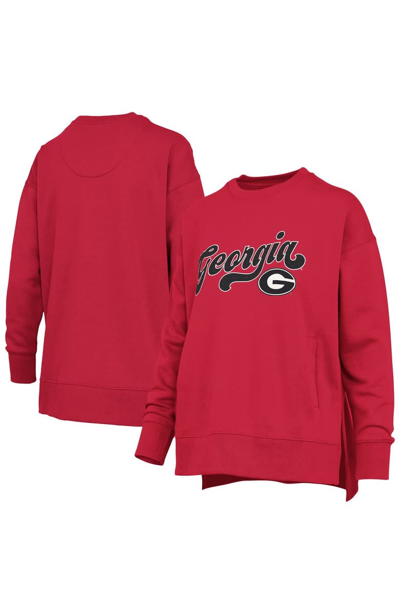 PRESSBOX Women
s Pressbox Red Georgia Bulldogs Bonanza Chenille Harper Script Sweatshirt, Main, color, Red