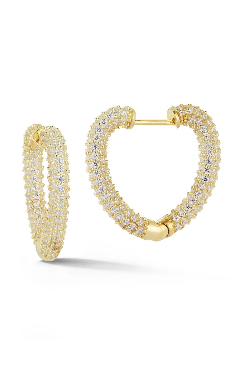 Pavè Heart Hoop Earrings, Main, color, GOLD