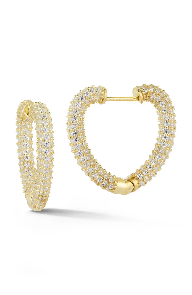 GLAZE JEWELRY Pavè Heart Hoop Earrings, Main, color, Gold