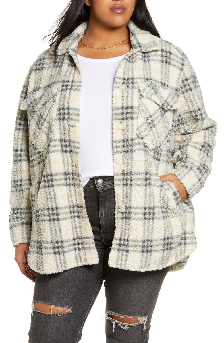 BLANKNYC Plaid High Pile Fleece Button-Up Shirt, Main, color,