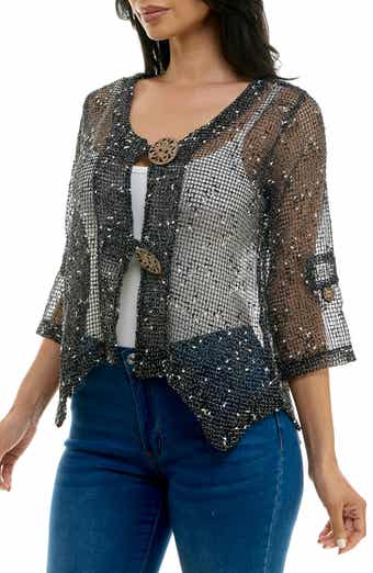Nina Leonard Open Knit Bolero Cardigan