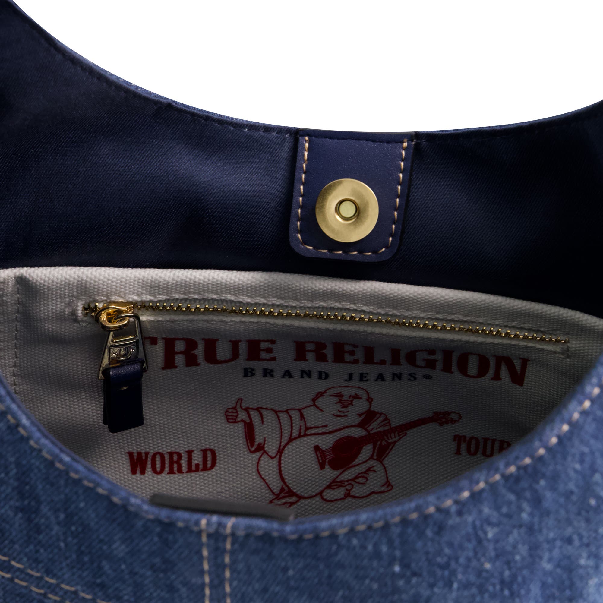 True Religion Frayed Denim Hobo, Alternate, color, Denim