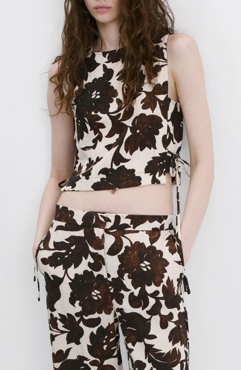 Floral Side Ruched Crop Top