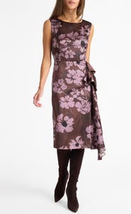 Santorelli Nica Sleeveless Dress with Side Ruffle in Floral Twill Crepe