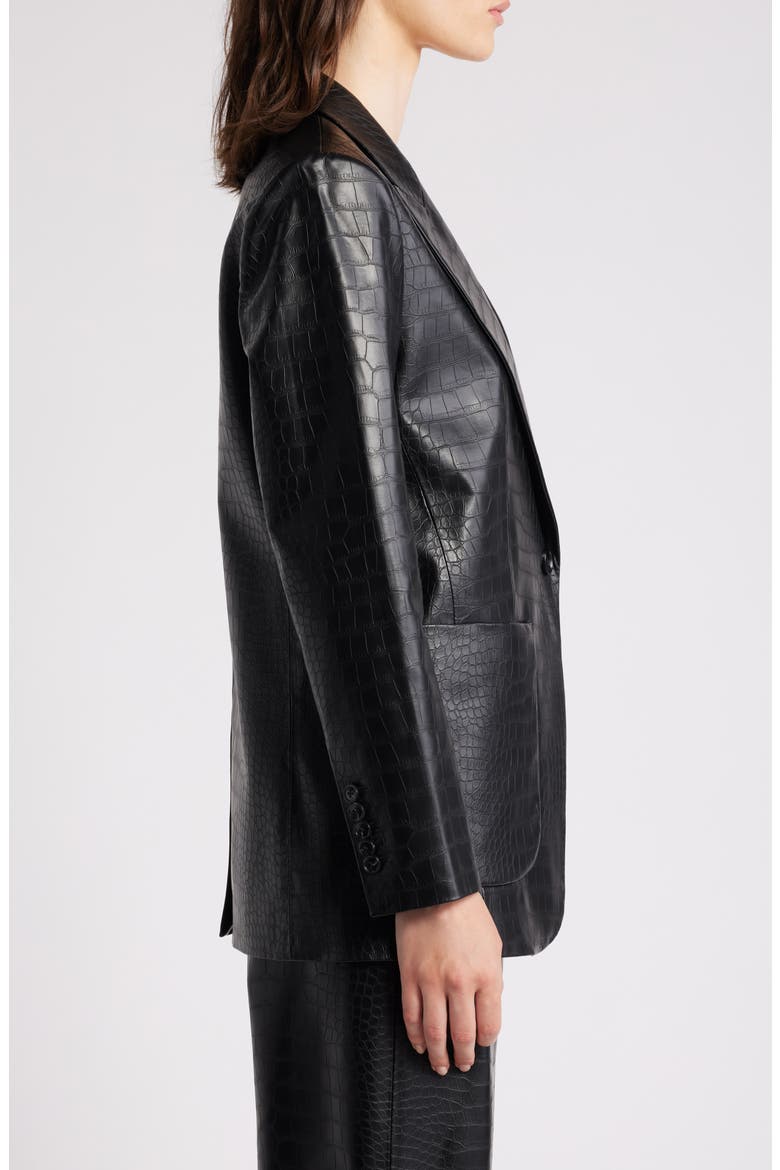 Embossed Faux Leather Blazer, Alternate, color, BLACK