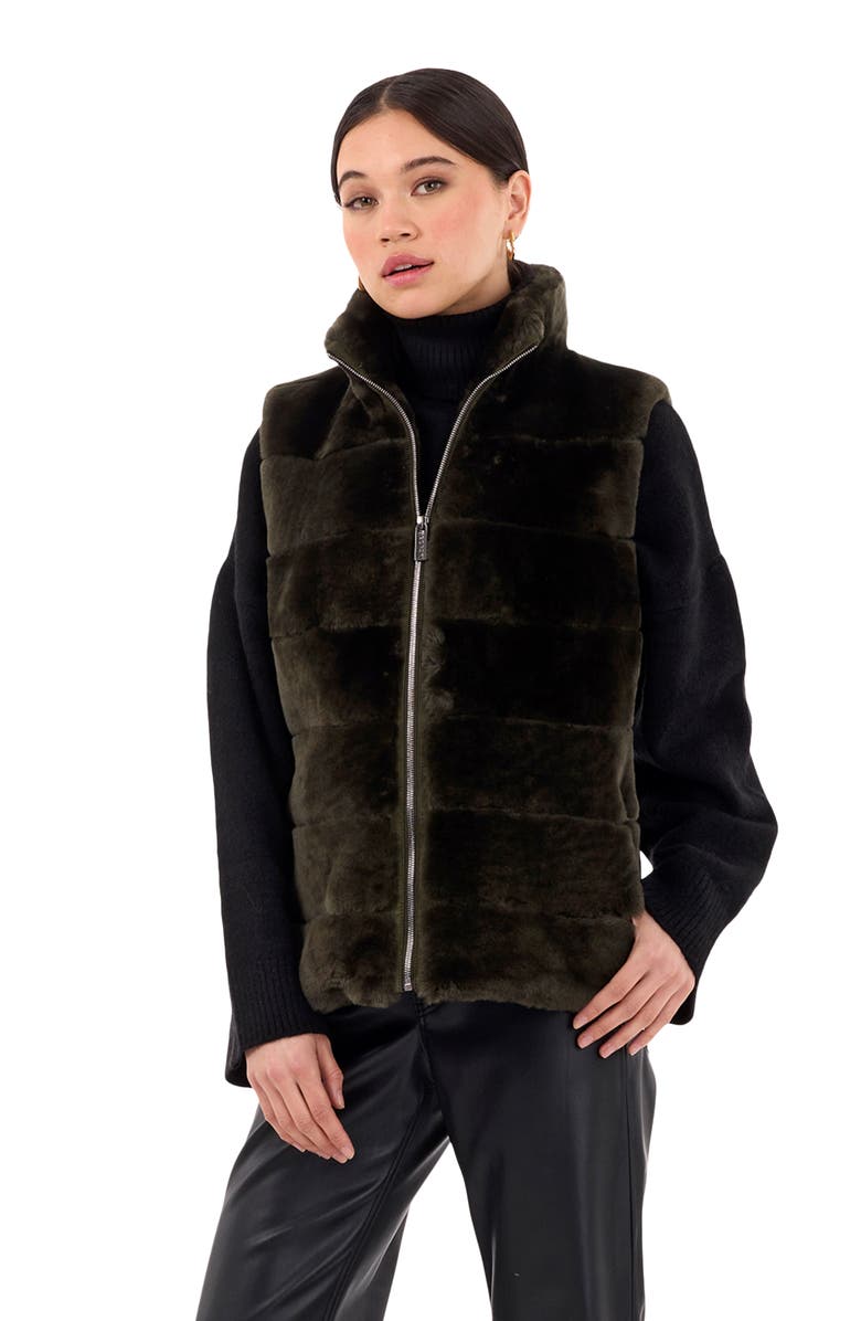 GORSKI Horizontal Shearling Lamb Zip Vest With Quilted Back, Alternate, color, Army Green/Army Green