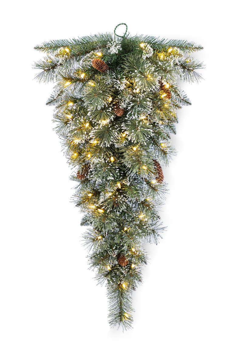 3ft Pre-Lit Frosted Christmas Teardrop Wreath with Timer, Main, color, Green