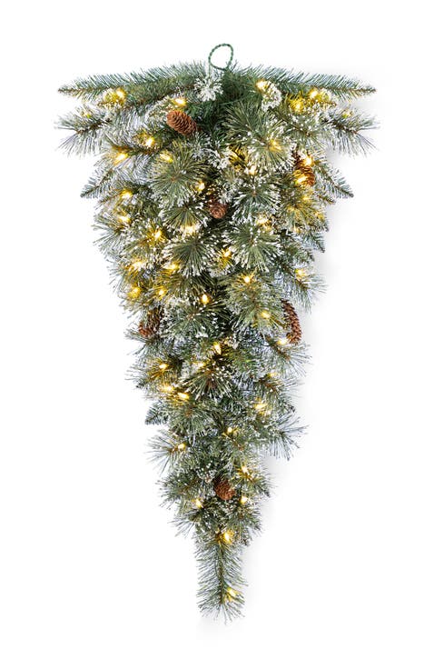 3ft Pre-Lit Frosted Christmas Teardrop Wreath with Timer