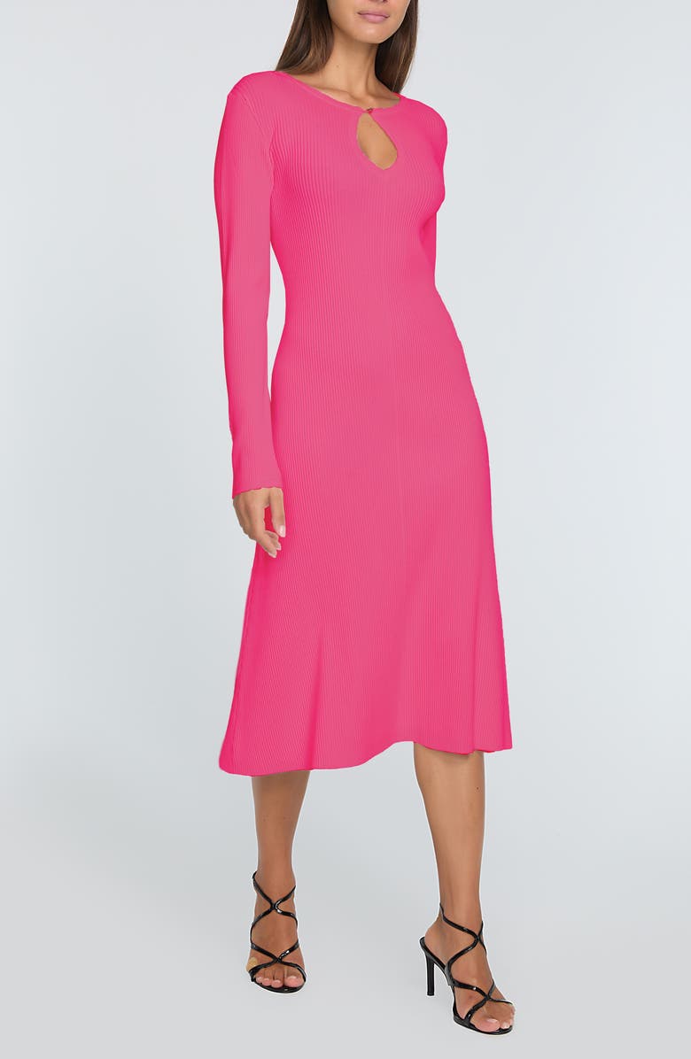 Elie Tahari The Belinda Keyhole Neck Long Sleeve Midi Sweater Dress, Alternate, color, Haute Pink