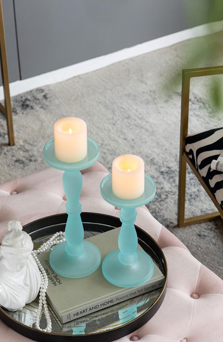 A & B Home Set of Two Glass Pedestals, Alternate, color, Frost Aqua