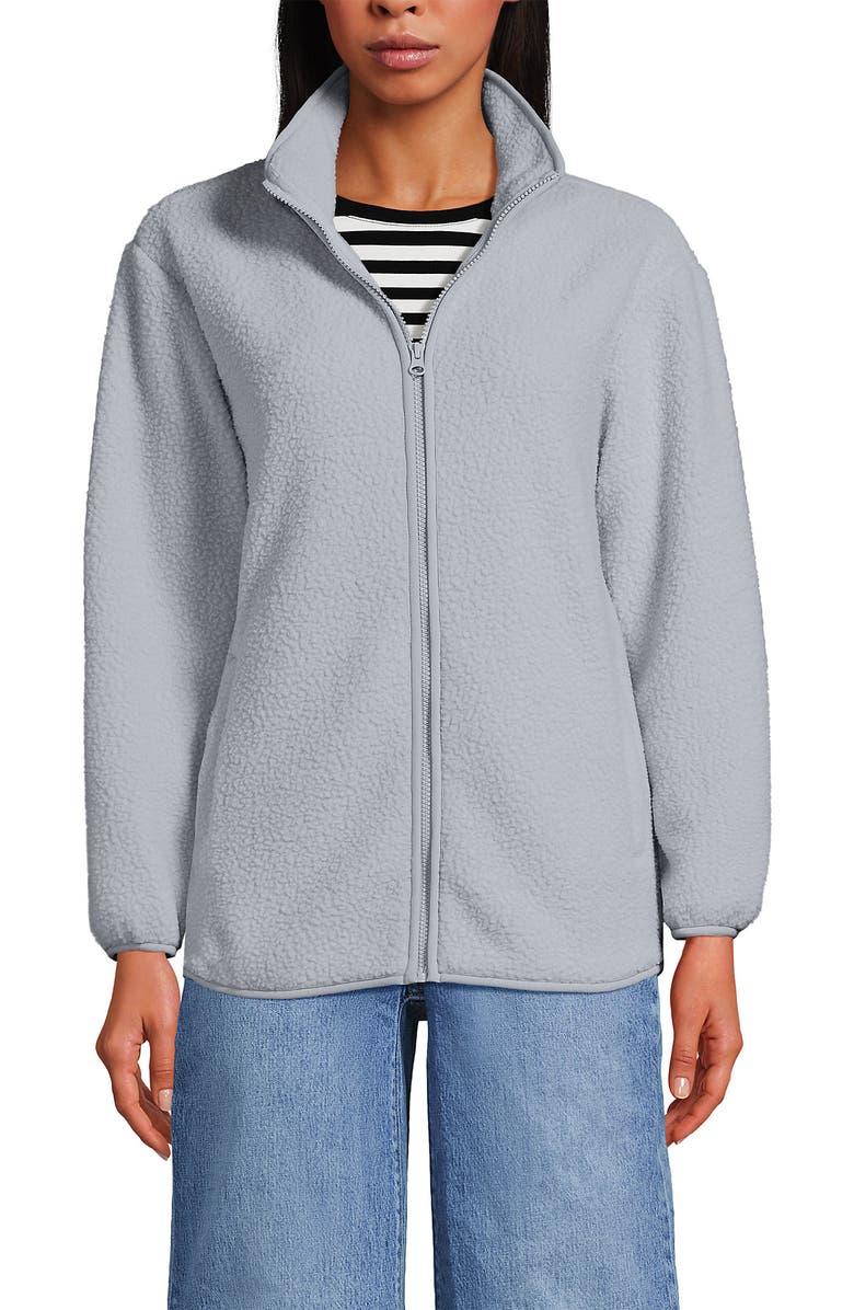 Lands' End Cozy High Pile Full Zip Fleece Jacket, Main, color, Pale Gray