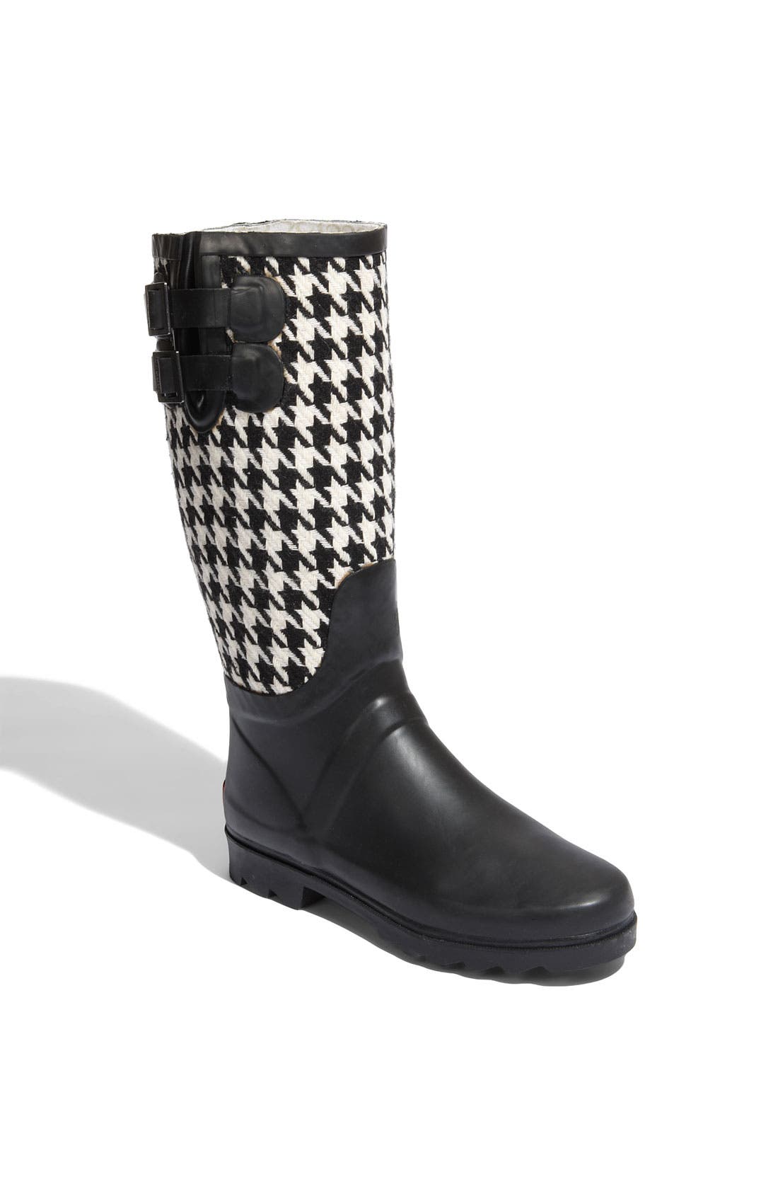Signature Houndstooth Rain Boot, Main, color, BLACK