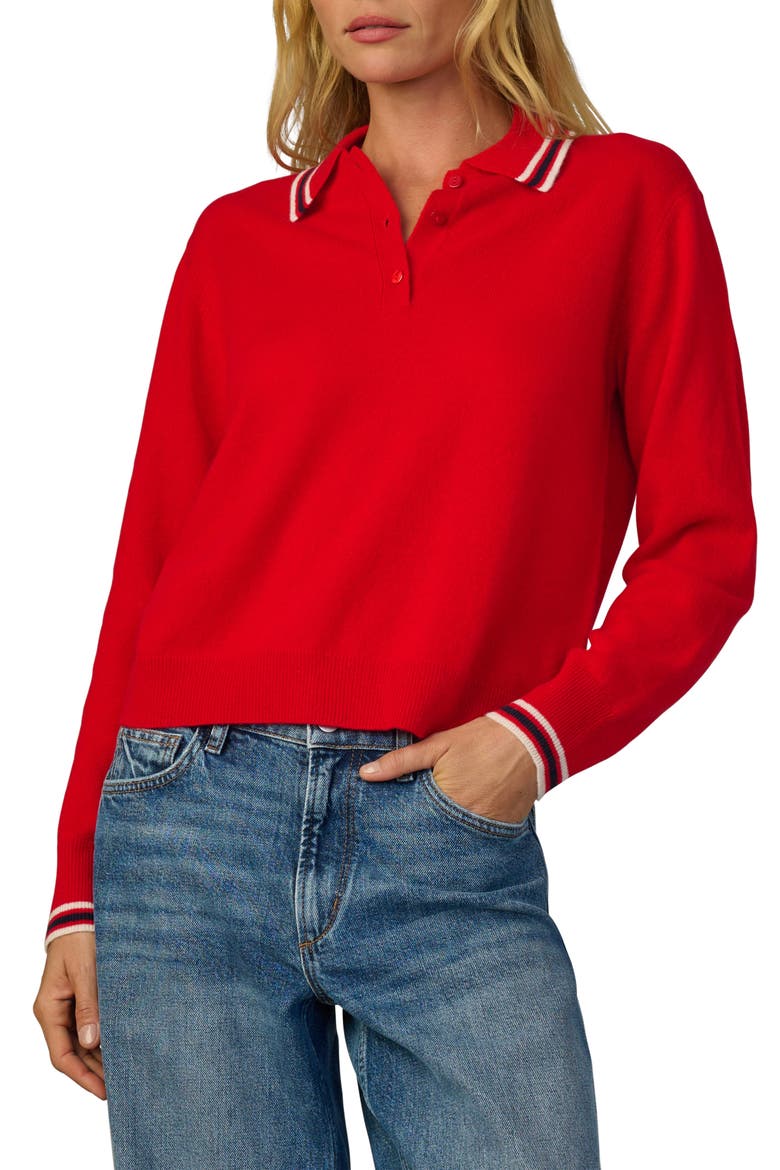 Tipped Cashmere Polo Sweater, Main, color, CHERRY RED