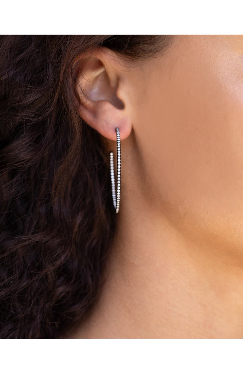 Sheryl Lowe Black Hoop Earrings with White Diamonds, Alternate, color, Black Rhodium