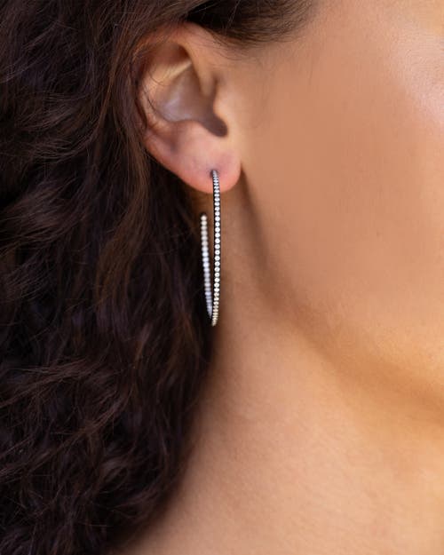 Sheryl Lowe Black Hoop Earrings With White Diamonds