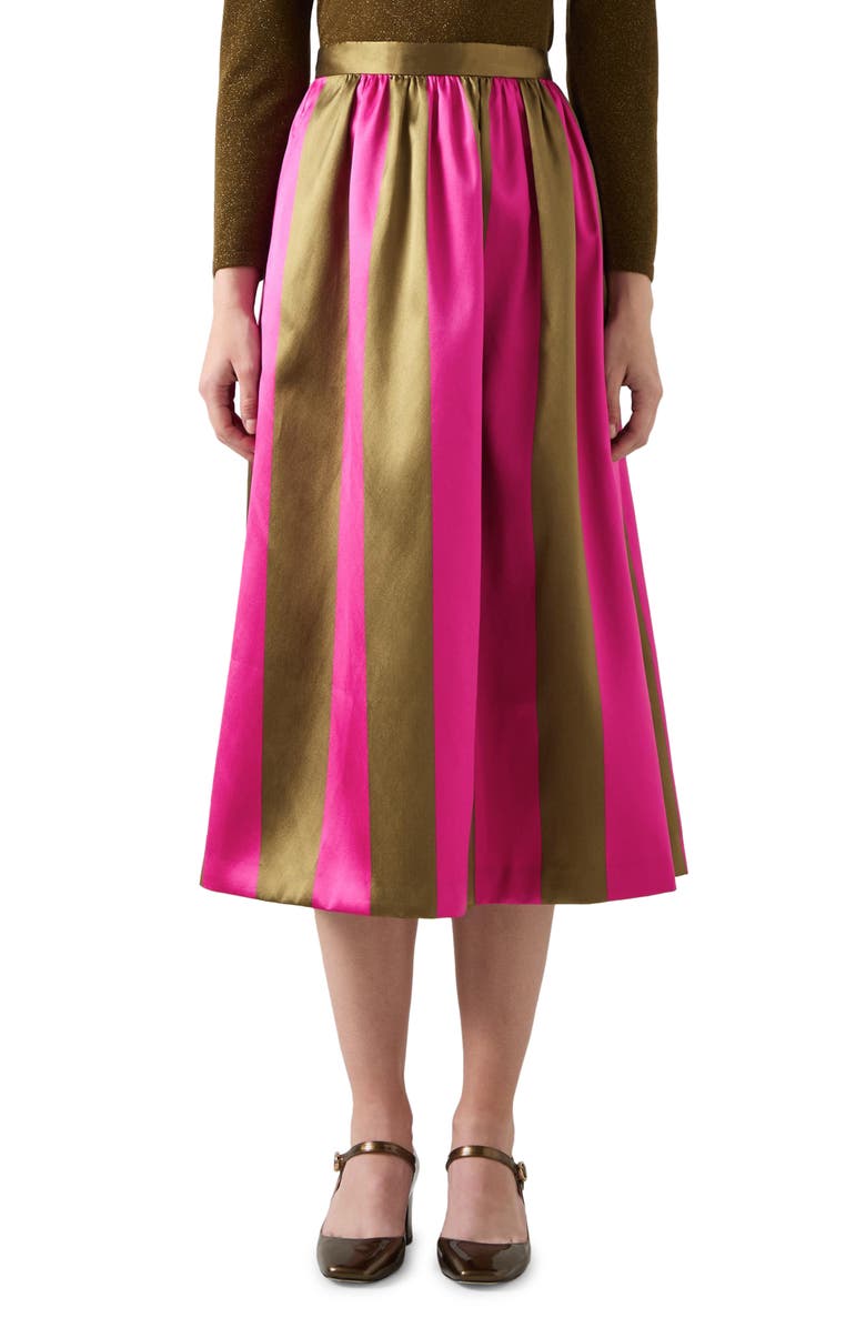 LK Bennett Olsen Stripe Satin Skirt, Main, color, Green Multi