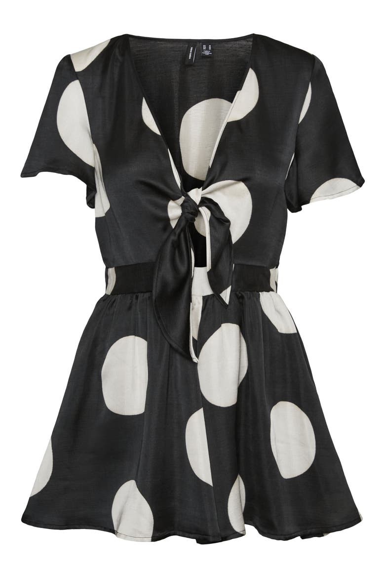 Filuca Tie Front Romper, Alternate, color, BLACK W/ WHITE DOTS