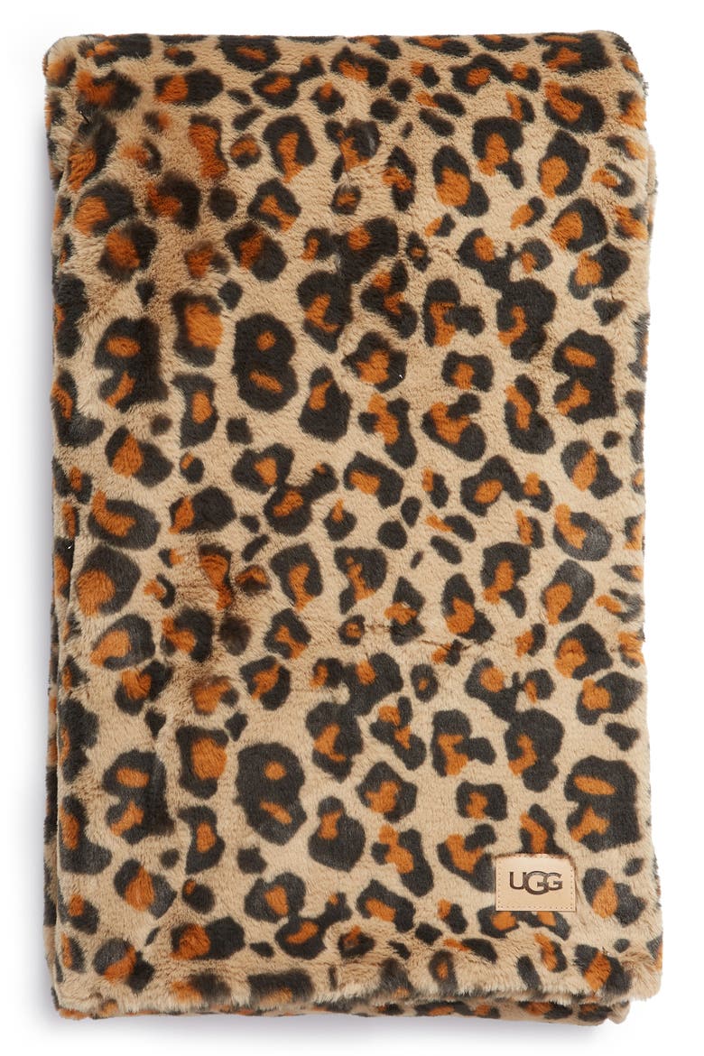 Juno Faux Fur Throw Blanket, Main, color, LEOPARD