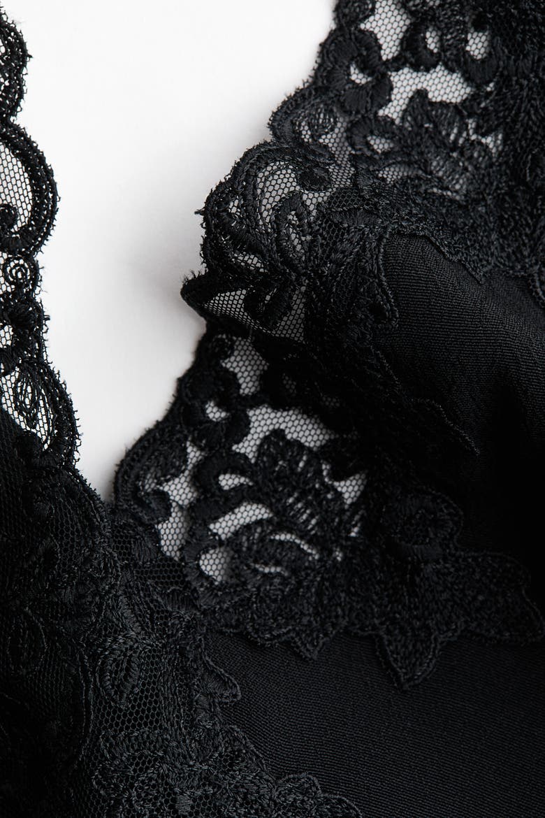 Lace-trimmed Viscose Nightslip, Alternate, color, Black