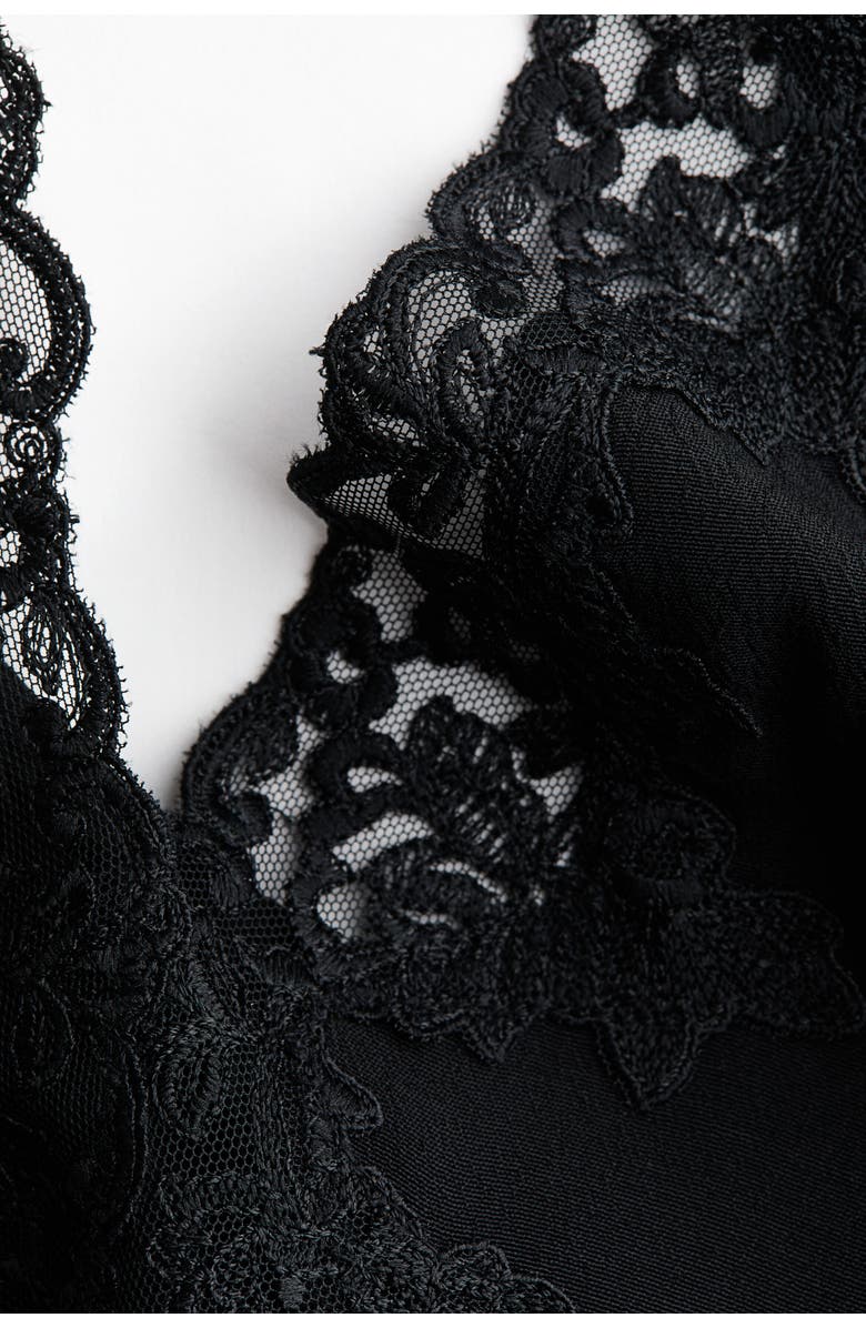 H&M Lace-trimmed Viscose Nightslip, Alternate, color, Black