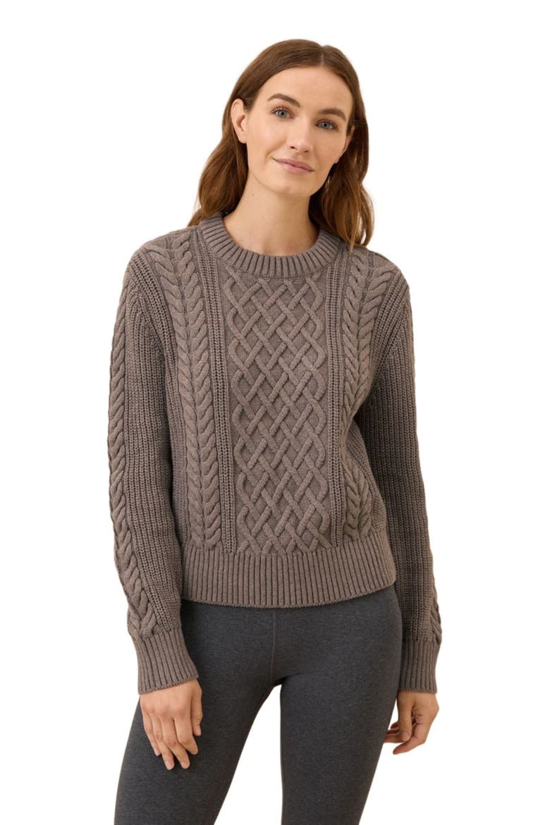 Organic Cotton Cable Knit Crew Sweater, Alternate, color, Deep Taupe Heather