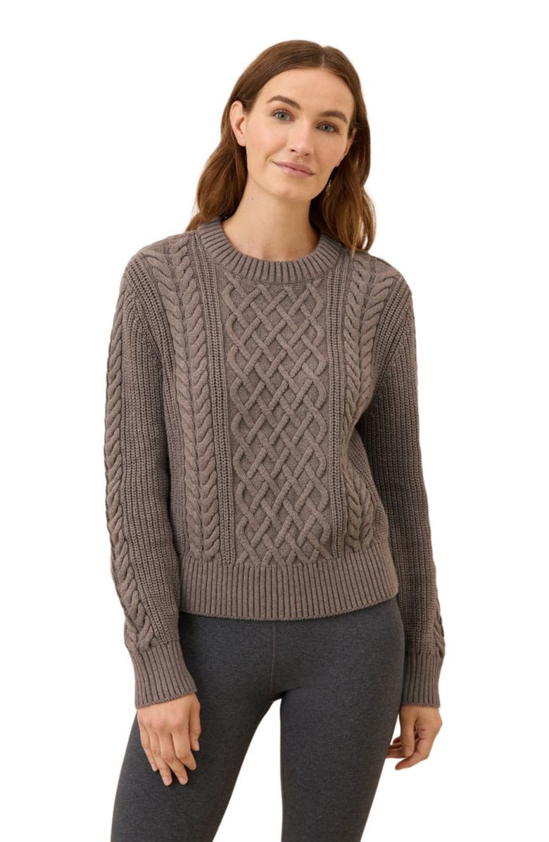 Pact Organic Cotton Cable Knit Crew Sweater, Alternate, color, Deep Taupe Heather