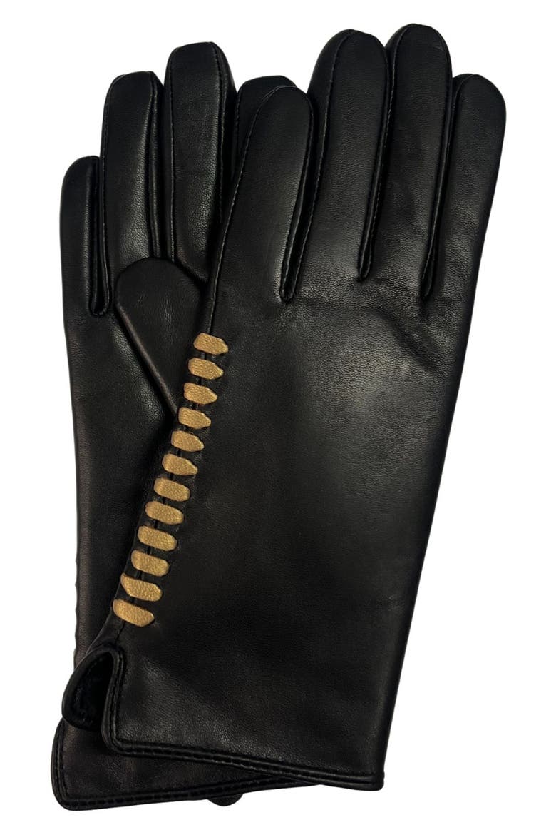 Whipstitch Trim Leather Gloves, Main, color, BLACK