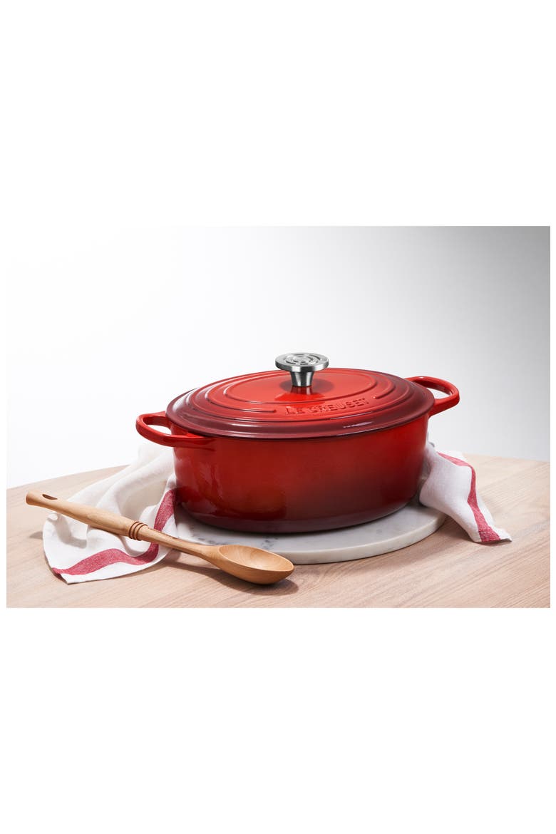 Enameled Cast Iron Oval Dutch Oven, Alternate, color, CERISE