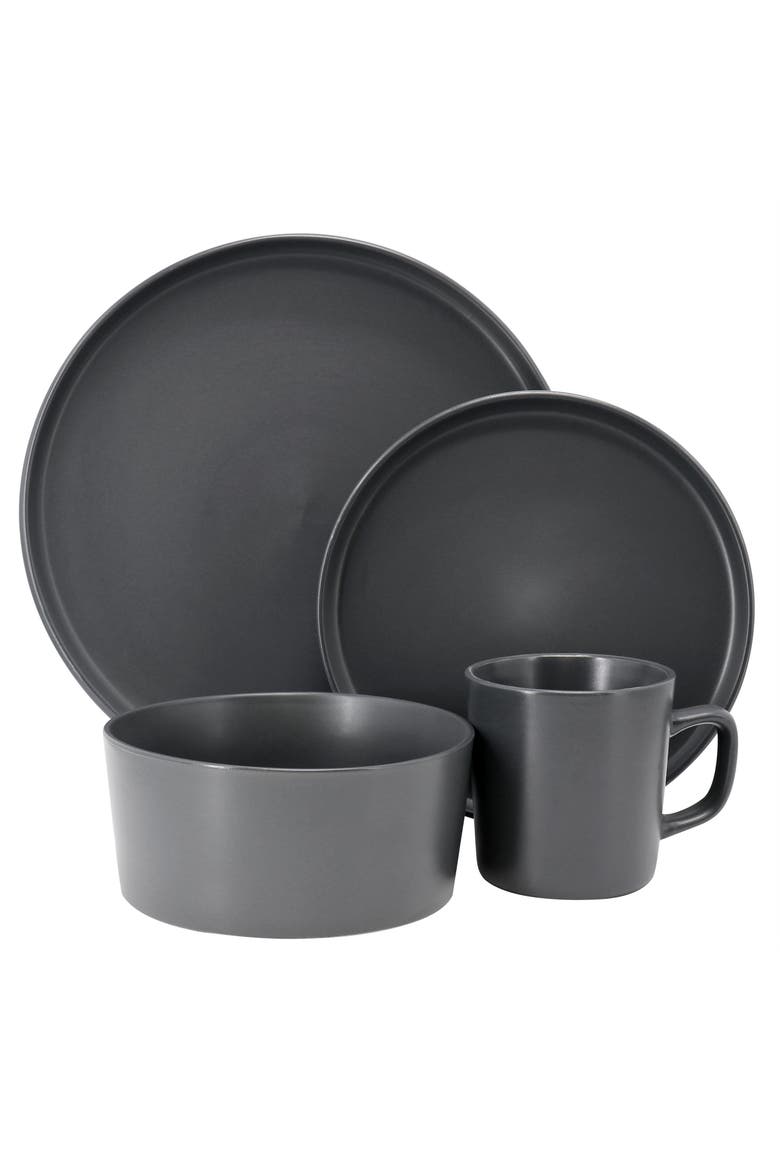 Luxmatte Dark Grey 16 Piece Dinnerware Set, Alternate, color, Grey