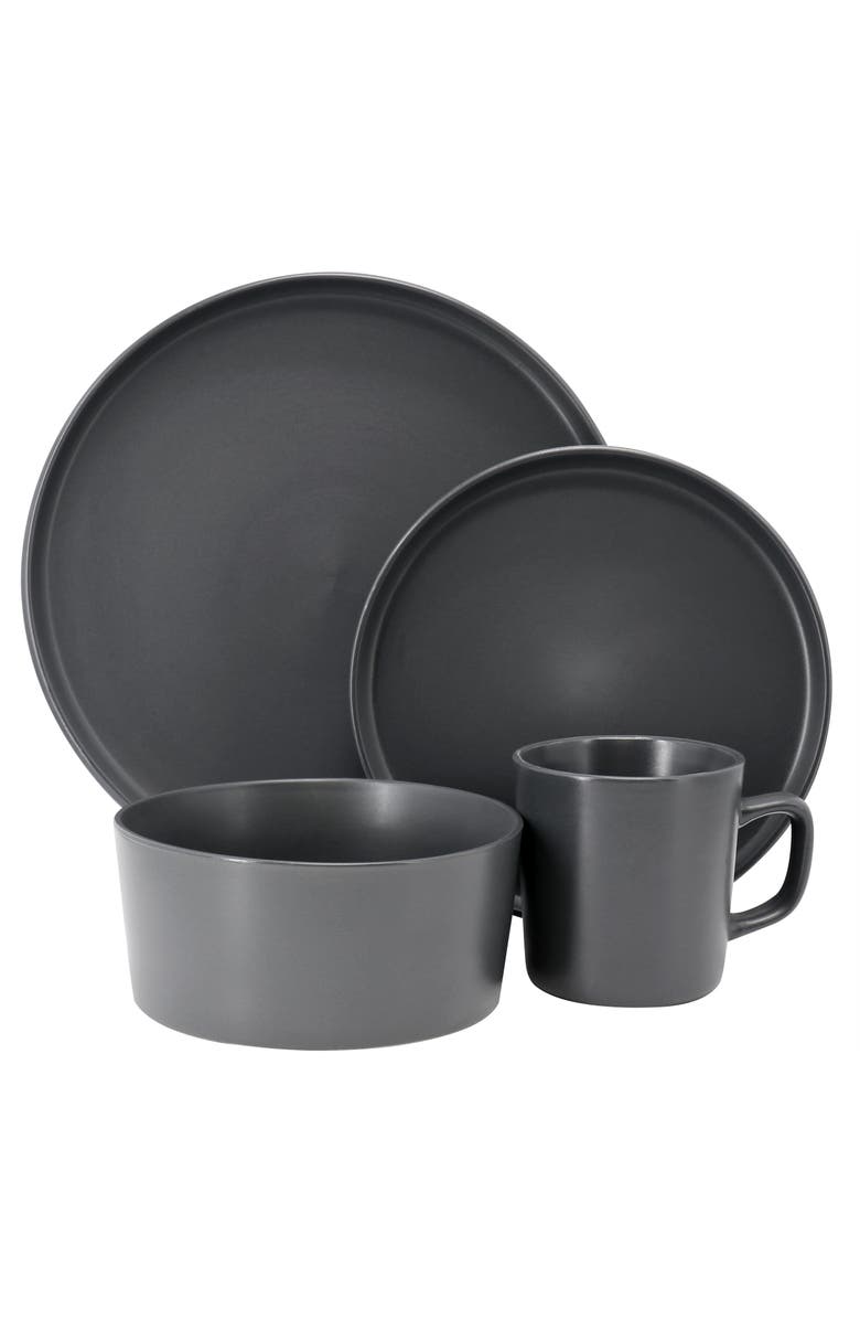 Elama Luxmatte Dark Grey 16 Piece Dinnerware Set, Alternate, color, Grey