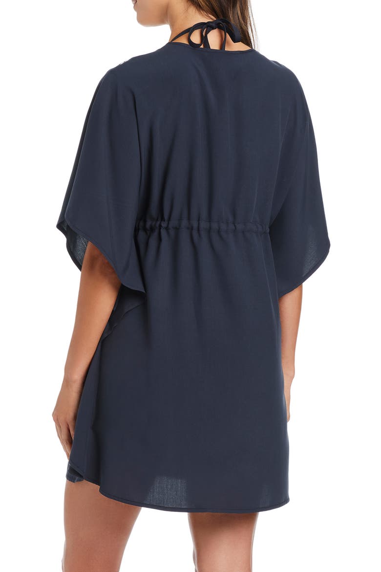 Eyelet Open Front Cover-Up Caftan, Alternate, color, BLACK/ WHITE