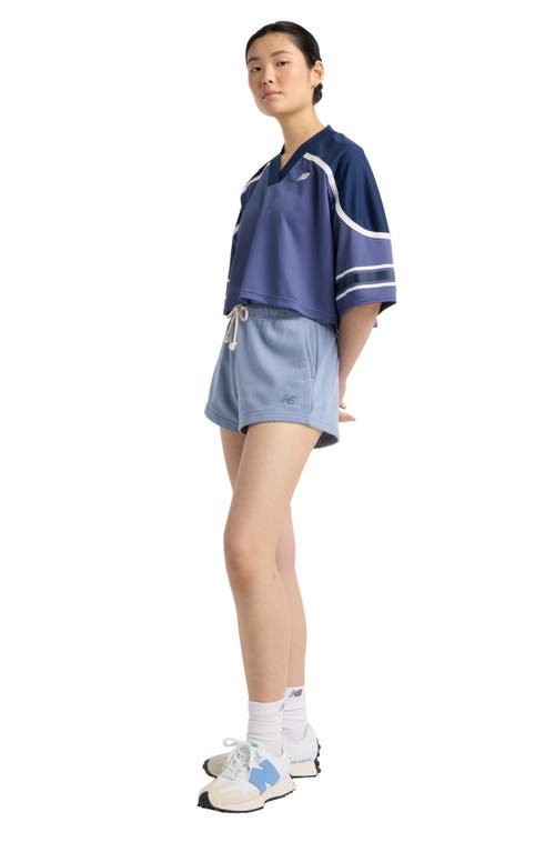New Balance Coastal Fleece Cotton Blend Drawstring Shorts In Blue
