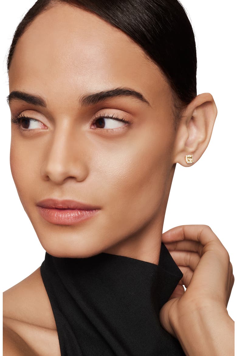 Petite Chatelaine® Pavé Bezel Stud Earrings in 18k Gold, Alternate, color, CHAMPAGNE CITRINE