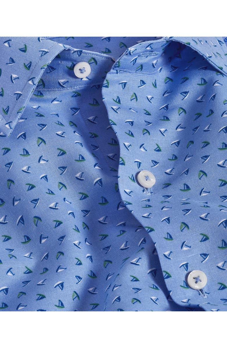 David Donahue Linen & Cotton Short Sleeve Sport Shirt, Alternate, color, Sky