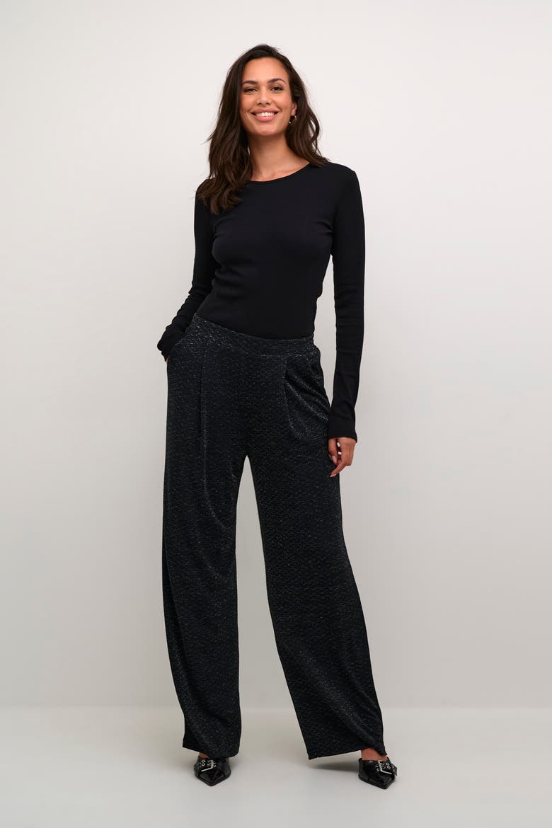 Kaellie Glitter Jersey Wide Leg Trousers, Alternate, color, Black Glitter Jersey