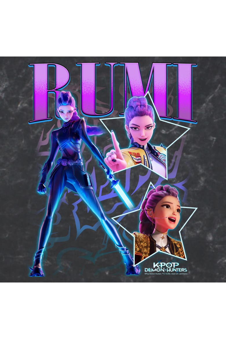 Junior's Rumi Pop Idol Stars Logo Short Sleeve Cropped T-Shirt, Alternate, color, Black